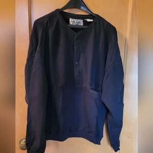 Black 4 button long-sleeve polo. Knit cuffs and hem in good shape Cotton XXL